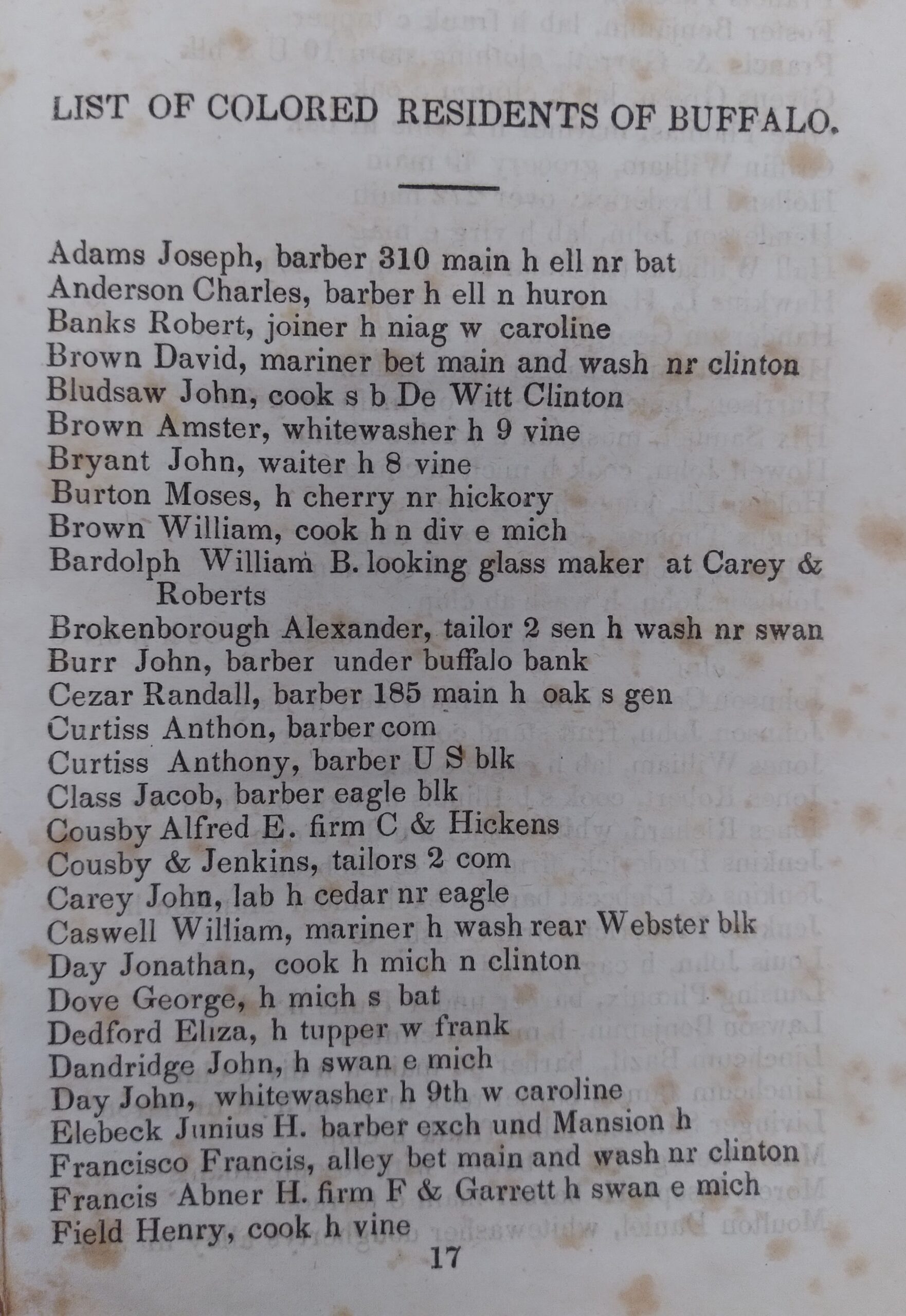 Sample page of colored residents