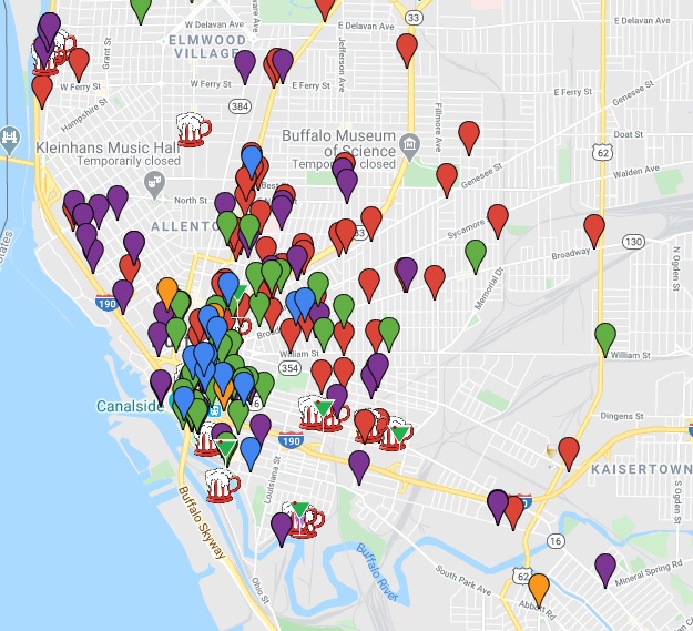 Drinking Map of Buffalo, 1828 to the Present: A Google Map