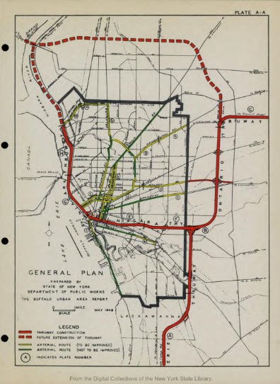 Illustration of proposed highwaysfrom Report on New York state thruways and arterial routes: The Buffalo urban area, Erie County, 1946