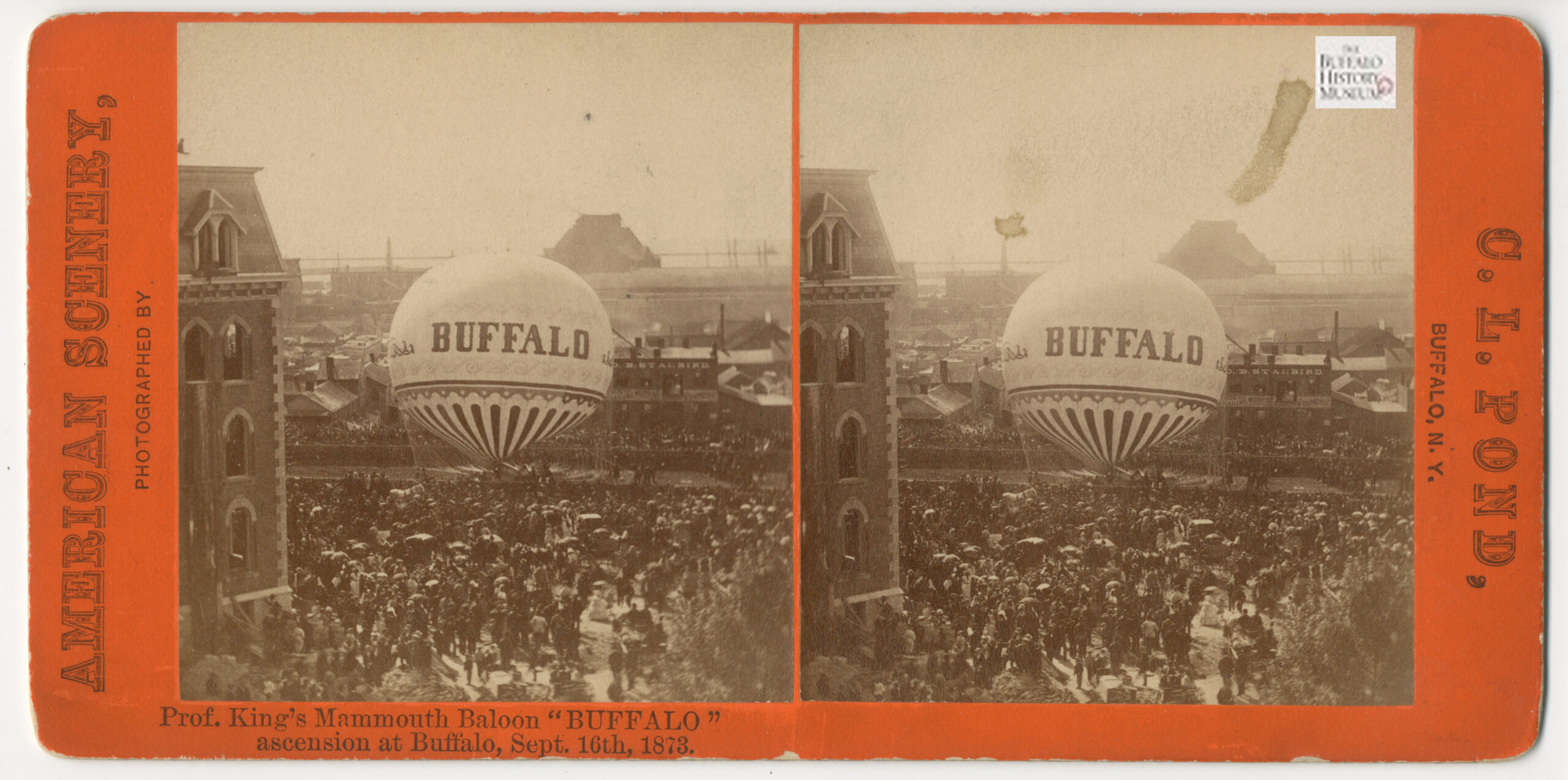 Double view of Buffalo balloon launch, 1873